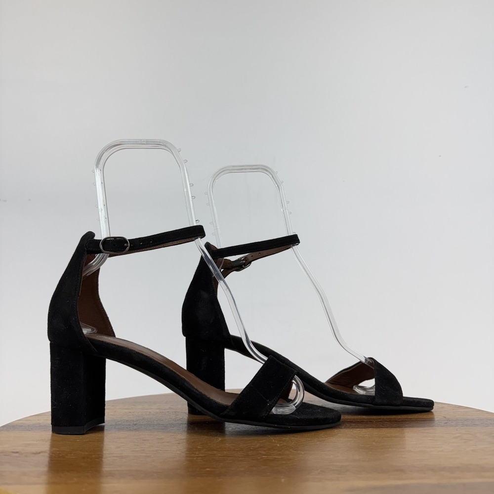 New Womens Aquatalia Shanna Black Suede Ankle Strap Heeled Sandals Size 9.5 M